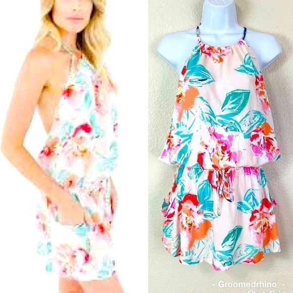 Plum Pretty Sugar Nina Floral Halter Backless Mini Dress Size XS/S - Picture 1 of 9